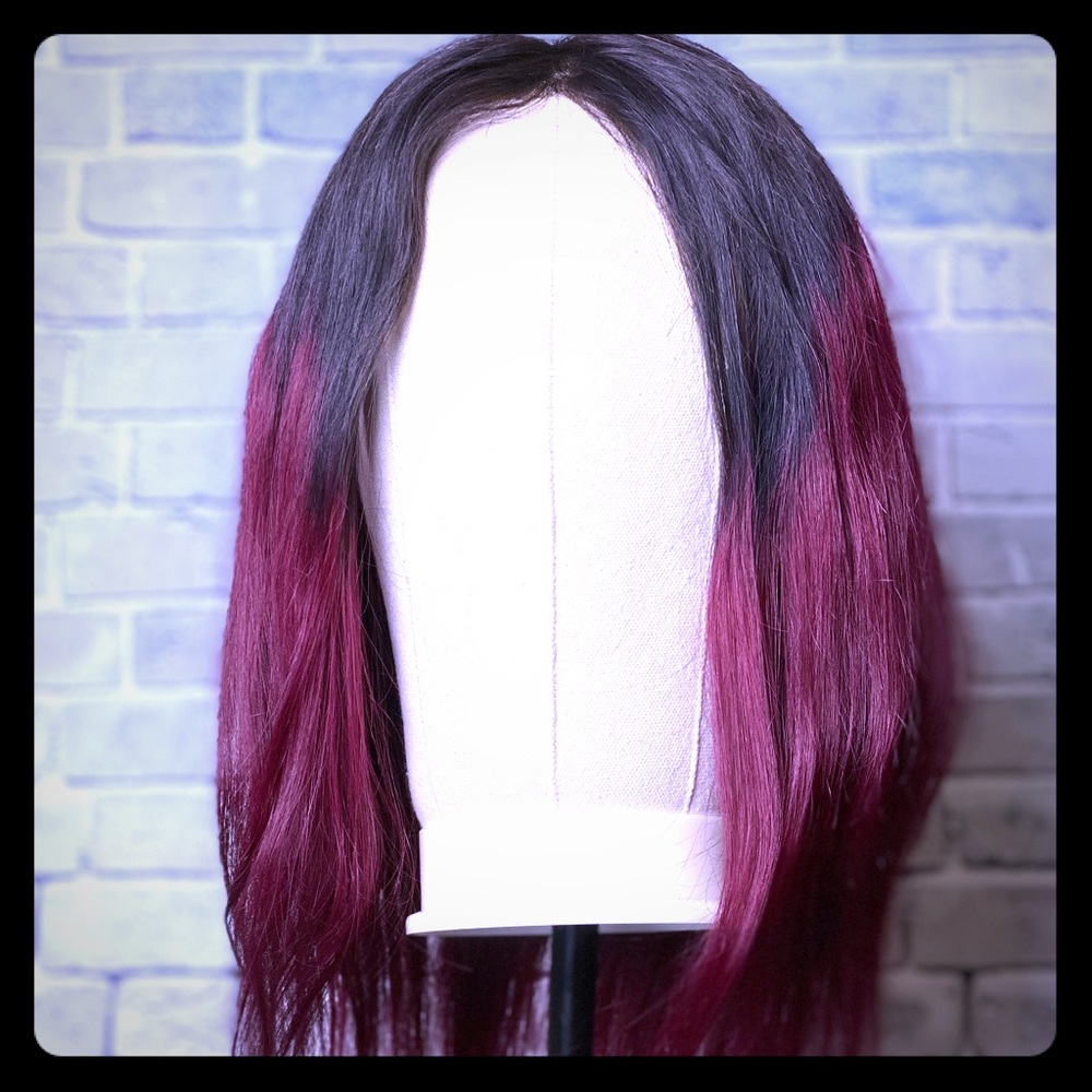 Red ombré straight human hair wig
